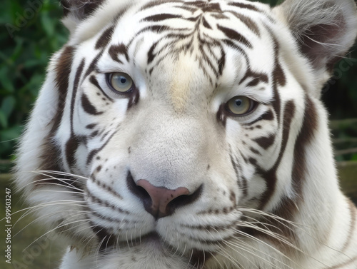 Close-up of a beautiful white bengal tiger. Generative AI