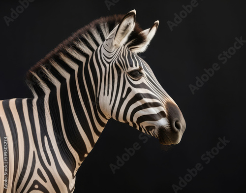 Zebra close up portrait on a dark background. Generative AI © CostantediHubble