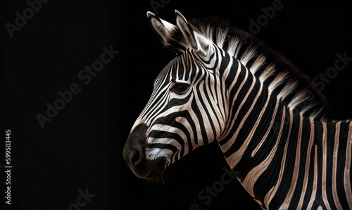 Profile of a zebra on a black background. Generative AI © CostantediHubble