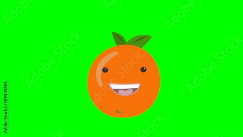 Cartoon orange or mandarin talking loop with alpha channel. Vegetable animation on a transparent background. photo