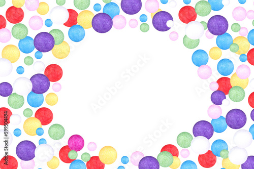 Levitation of multicolored polyfoam balls isolated on transparent background  copy space.
