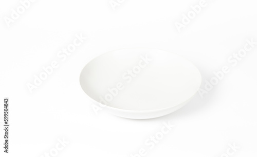White plate on white background. Space for text, for advertising, banner, signboard, menu and printed materials