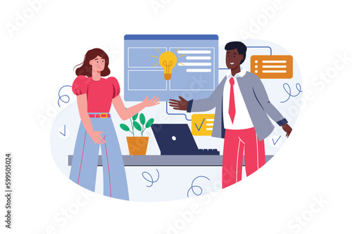 Color concept Business solution with people scene in the flat cartoon design. Business team solved a complex problem that arose during work. Vector illustration. photo
