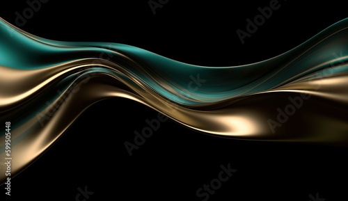 Abstract 3D Background gold and green wave silk fabric