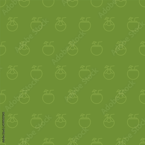 Green seamless pattern with coconut drink