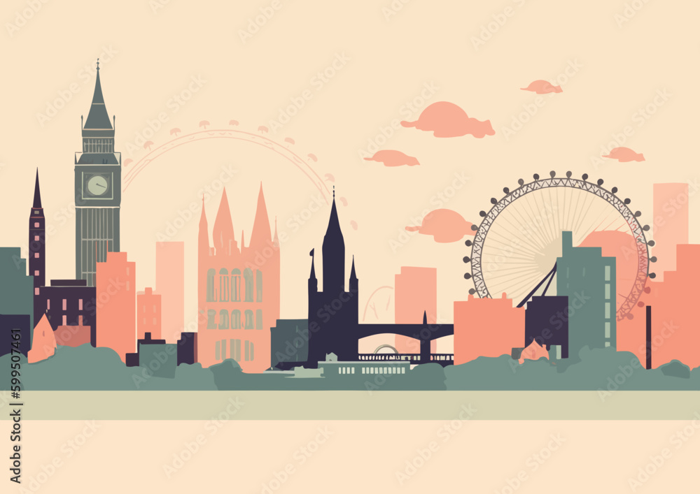 london city skyline, vector art, pastel colors.	
