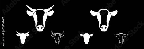 Cow head icon with horns and without horns on a black background.
