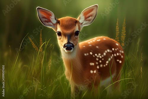 A deer that is standing in the grass. Generative AI © Oleksandr