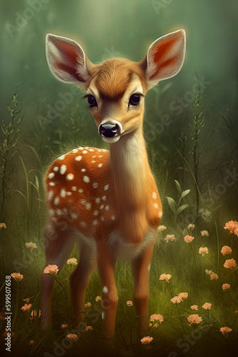A deer that is standing in the grass. Generative AI © Oleksandr