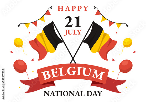 Happy Belgium Independence Day on July 21 Vector Illustration with Waving Flag Background in Flat Cartoon Hand Drawn for Landing Page Templates