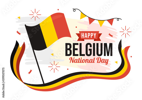 Happy Belgium Independence Day on July 21 Vector Illustration with Waving Flag Background in Flat Cartoon Hand Drawn for Landing Page Templates
