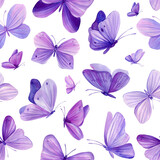 Butterflies Seamless pattern. Watercolor hand drawing illustration. Butterflies on a white background