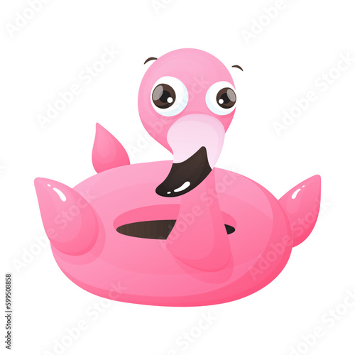 pink cartoon air flamingo in blue pool water.