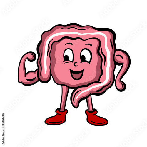 Intestine Cartoon Character Icon Flat Design Vector Illustration