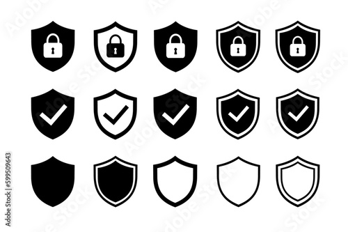 Set of Security shield logo and icons designs. Security shields with check mark and padlock.  Vectors.
