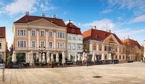 Gyor - Panorama of Szechenyi Square at day. Cityscape image of downtown, Hungary