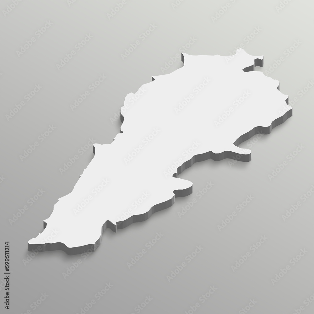 A map of the Lebanon in a gray background fully editable 3d isometric map with states