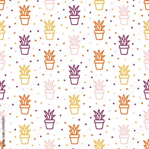 Seamless pattern with colorful cactus pot