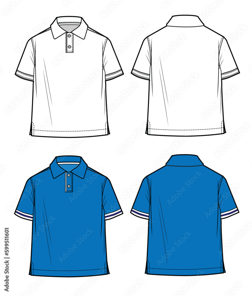 Boys polo shirt technical flat drawing front and back view vector ...