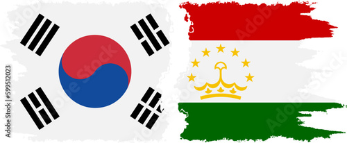 Tajikistan and South Korea grunge flags connection vector