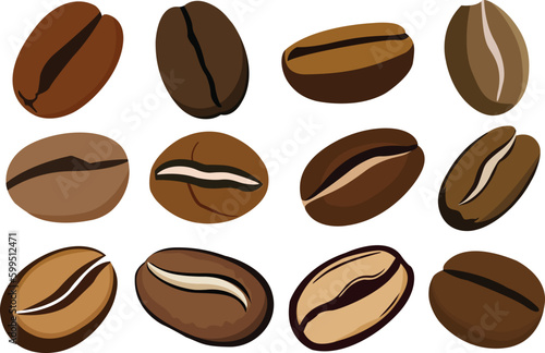 Coffee beans vectors. Set of coffee beans vector illustrations. Coffee beans clipart isolated.