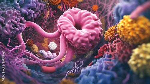 a medical illustration of the human digestive system, highlighting areas affected by Crohn's disease  Generative AI