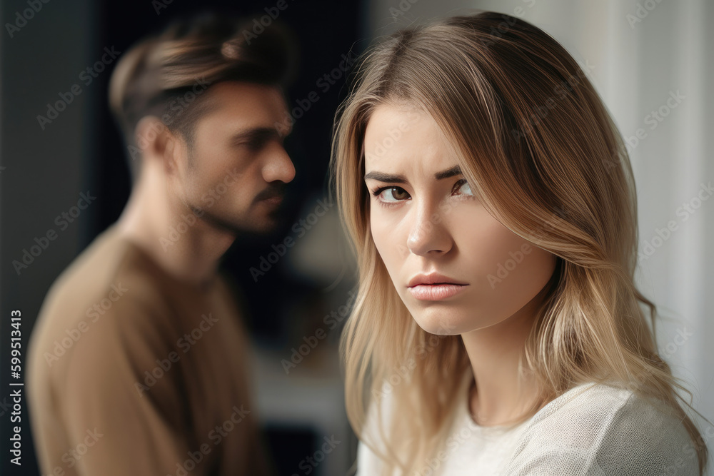 A young woman feeling upset after an argument with her husband. Generative AI A young woman feeling upset after an argument with her husband. Generative AI