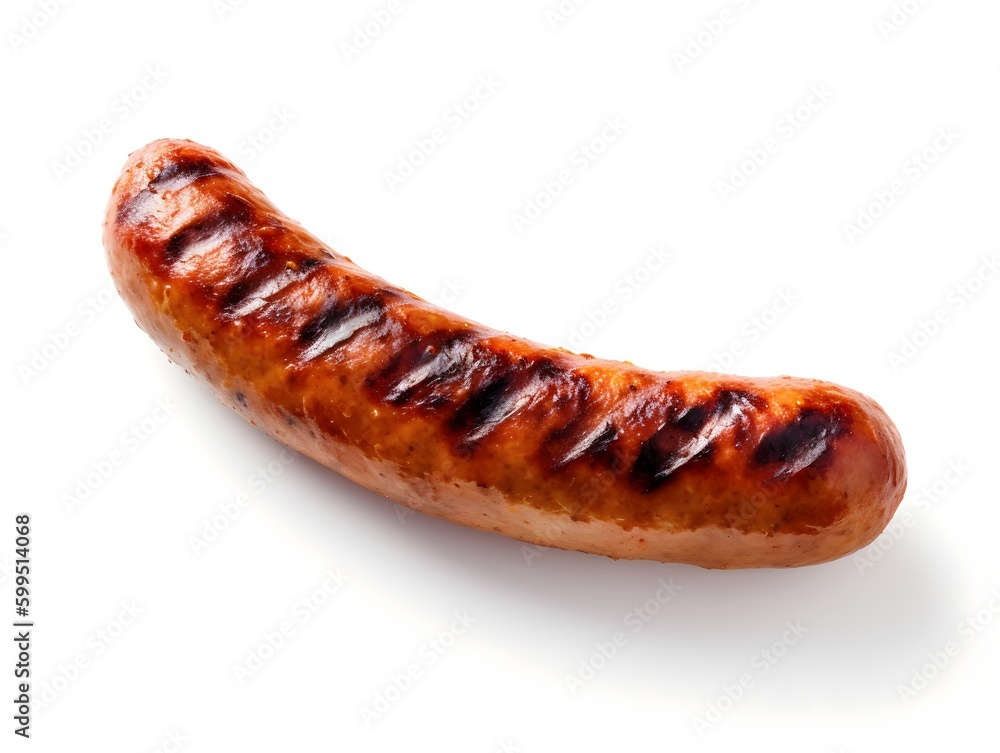 Grilled sausage isolated on white background. Top view. Flat lay. Grilled sausage isolated on white background. Top view. Flat lay.