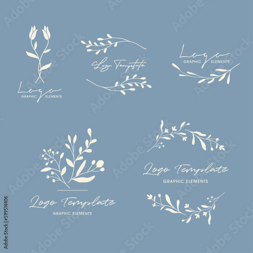 Flower and leaf frame decoration. Botanical border, wreath design. Logo and branding template.