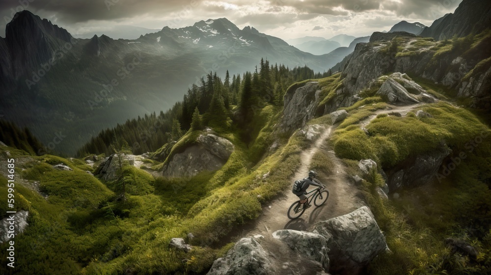 Mountain biker navigating rugged terrain on an electric mountain bike
