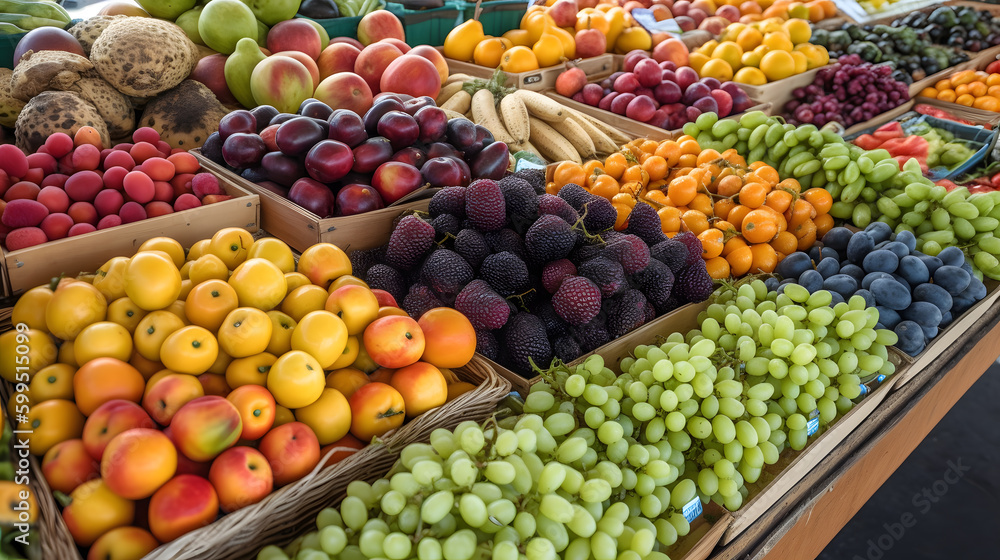 A colorful array of fresh fruits and vegetables at a farmer's market is the perfect representation of summer's bounty.