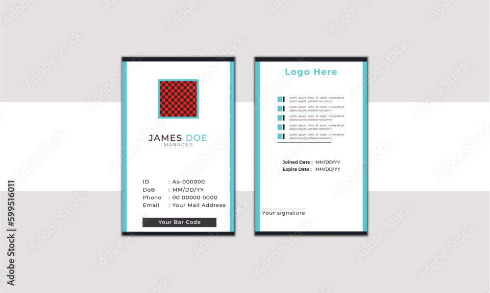 Modern Identity Card, ID Card Layout, Card Design, Professional Identity Card Template Vector for Employee and Others, clean id card design, Creative id card design for your company employee Modern Identity Card, ID Card Layout, Card Design, Professional Identity Card Template Vector for Employee and Others, clean id card design, Creative id card design for your company employee