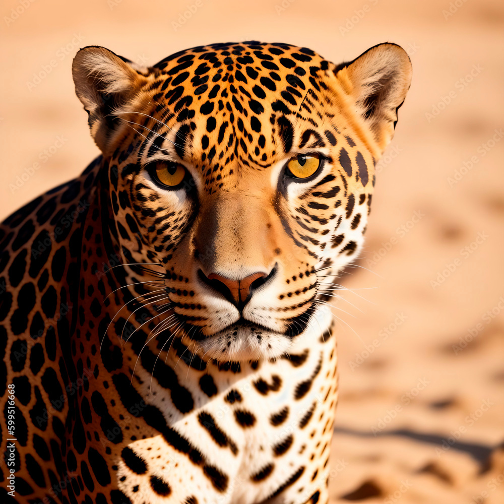 Fototapeta premium Close up portrait of a leopard. Generative AI