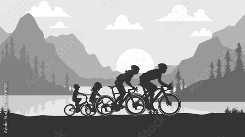 Silhouette of the cycling a bicycle Vector illustration, world bicycle day.	