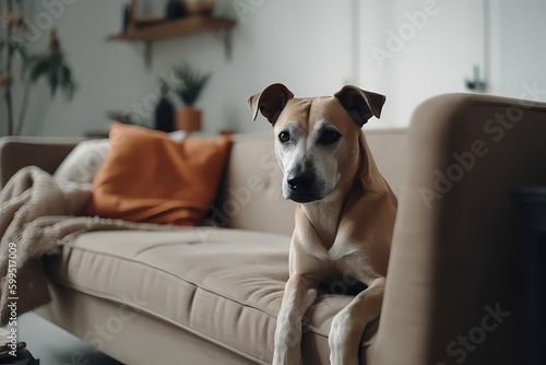 jack russell terrier sitting on sofa