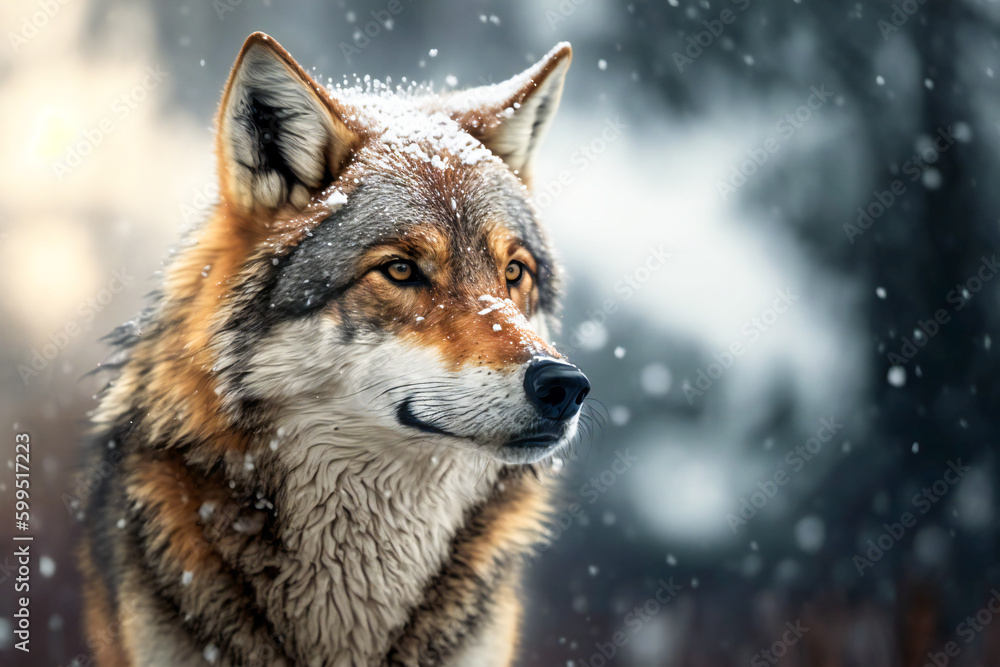 Fototapeta premium Illustration of a lone wolf in wilderness. Created with Generative AI technology.