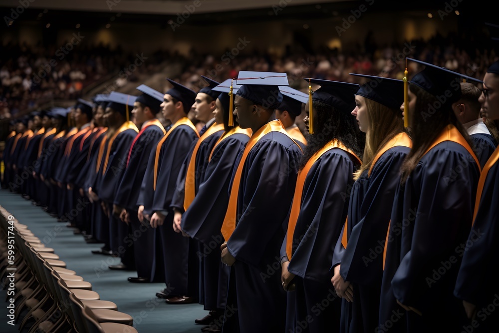 Image of a graduation ceremony with graduates in their caps and gowns. Generative Ai. Image of a graduation ceremony with graduates in their caps and gowns. Generative Ai.