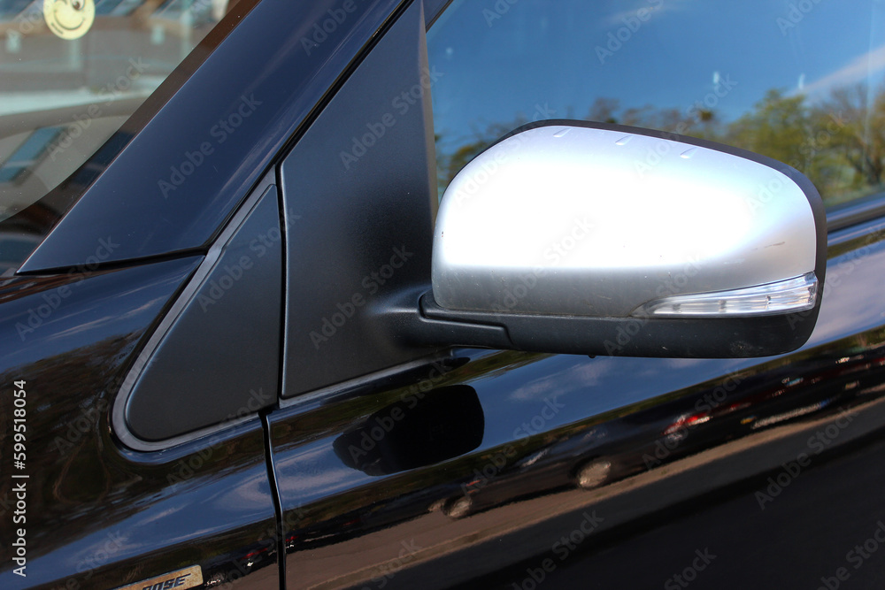Rearview modern SUV mirror. Rear view SUV mirror