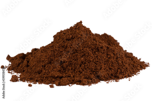 A heap of ground coffee isolated on a white background. photo