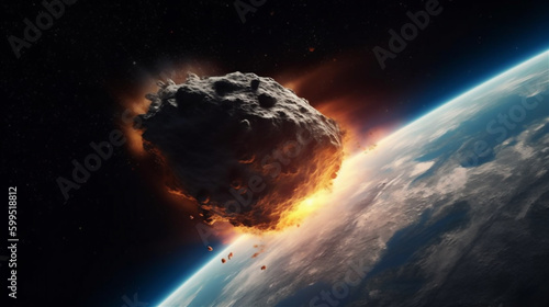 Asteroid falling on Earth planet