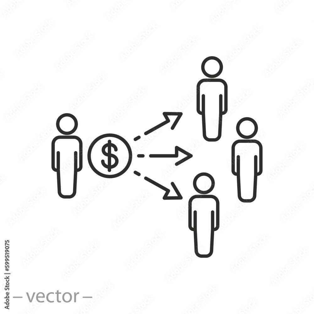boss paying salary icon, employee wages, lender give money, loan or credit, sponsor concept, thin line symbol - editable stroke vector illustration boss paying salary icon, employee wages, lender give money, loan or credit, sponsor concept, thin line symbol - editable stroke vector illustration