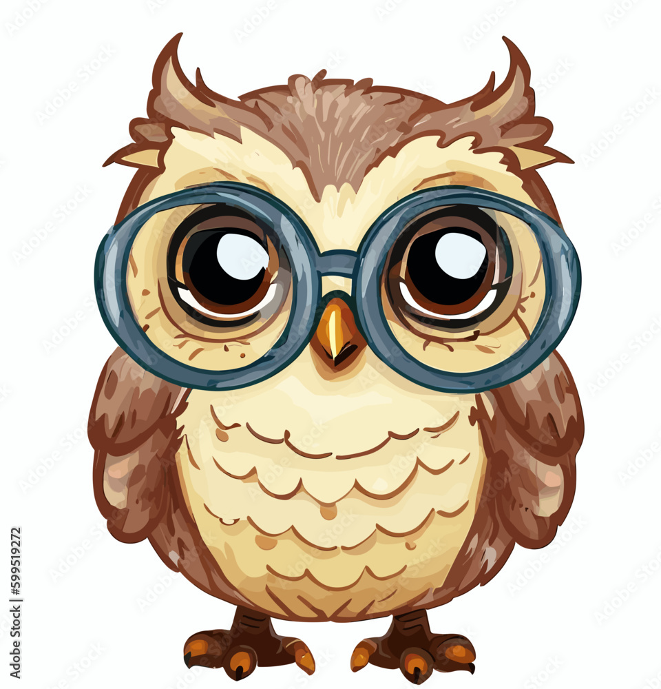 happy cute little owl with glasses, clever bird, logo vector art ...