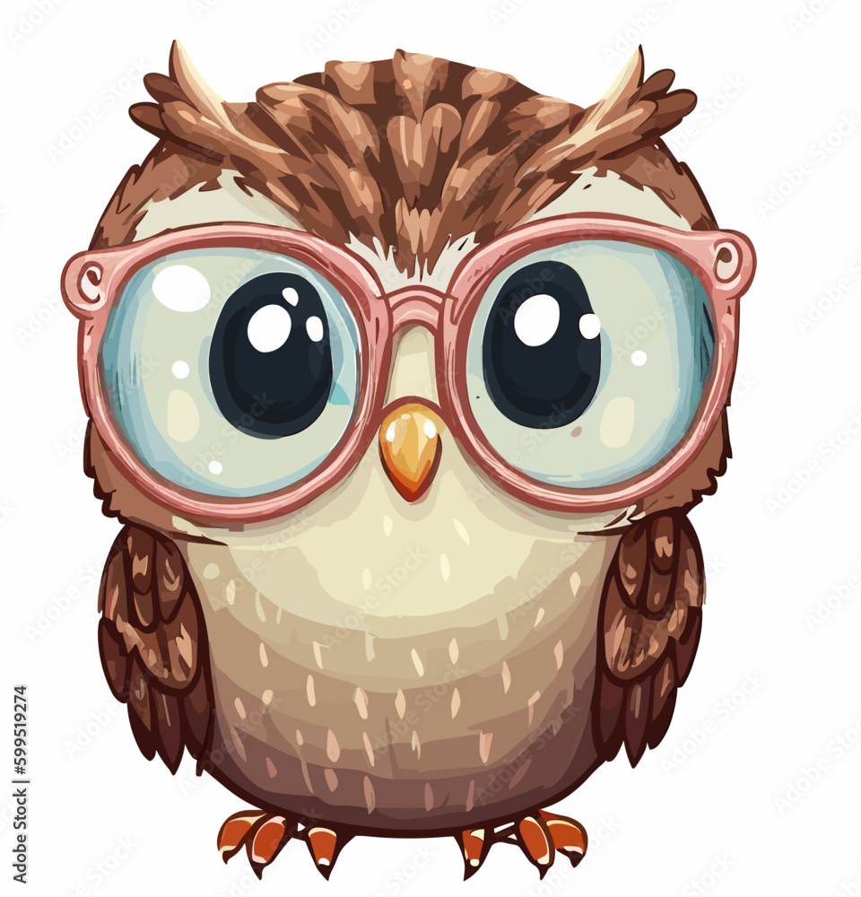 happy cute little owl with glasses, clever bird, logo vector art ...