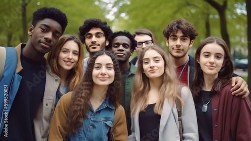 Portrait group of diverse students together, Generative AI