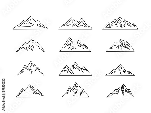 mountain set vector icon, mountain line art icon set isolated on white background