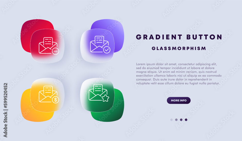 Letter icon set. Symbolizing electronic mail or email. The illustration may include additional elements. Mail concept. Glassmorphism style. Vector line icon for Business and Advertising Letter icon set. Symbolizing electronic mail or email. The illustration may include additional elements. Mail concept. Glassmorphism style. Vector line icon for Business and Advertising