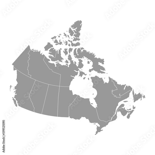 Canada gray map with provinces. Vector illustration.