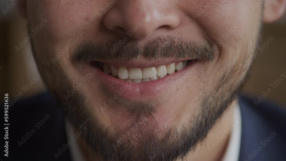 Businessman Smile Extreme Close Up, Asian Man smiling mouth Businessman Smile Extreme Close Up, Asian Man smiling mouth