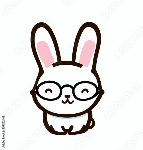 cute little bunny with glasses vector art logo