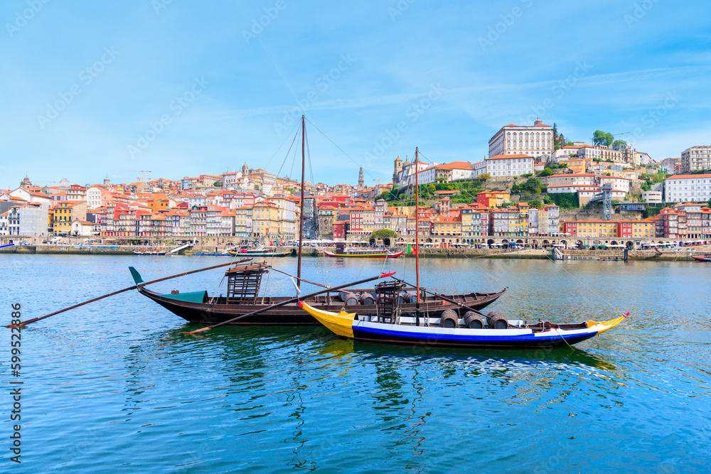 Traditional boat on douro river and Porto city- Portugal